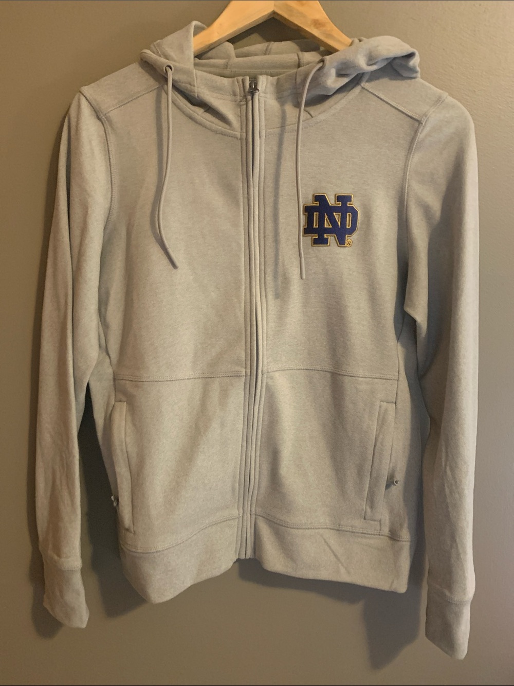 Notre Dame Light Gray Full-Zip Hoodie with ND Logo